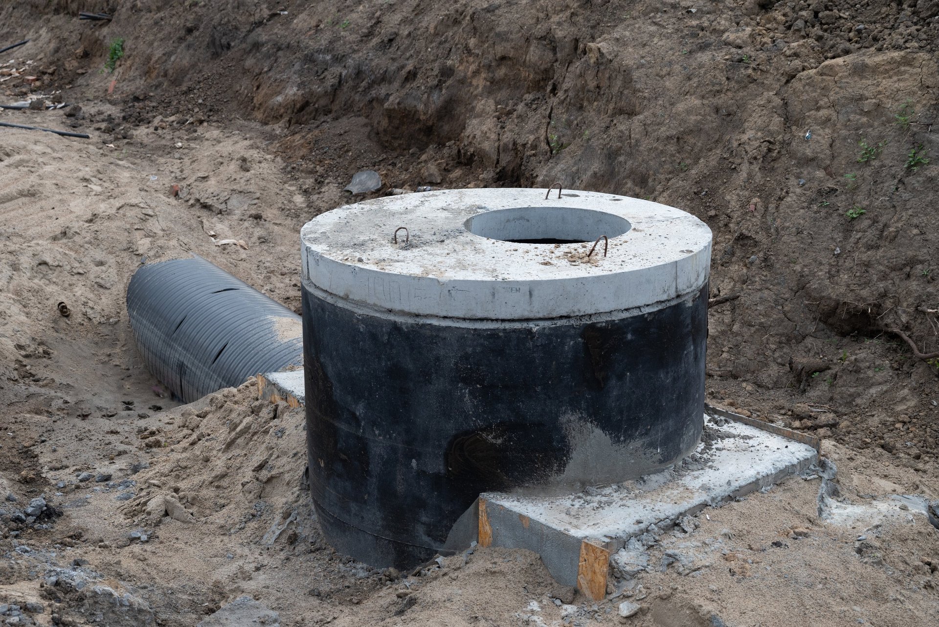 Septic tank installation at construction site